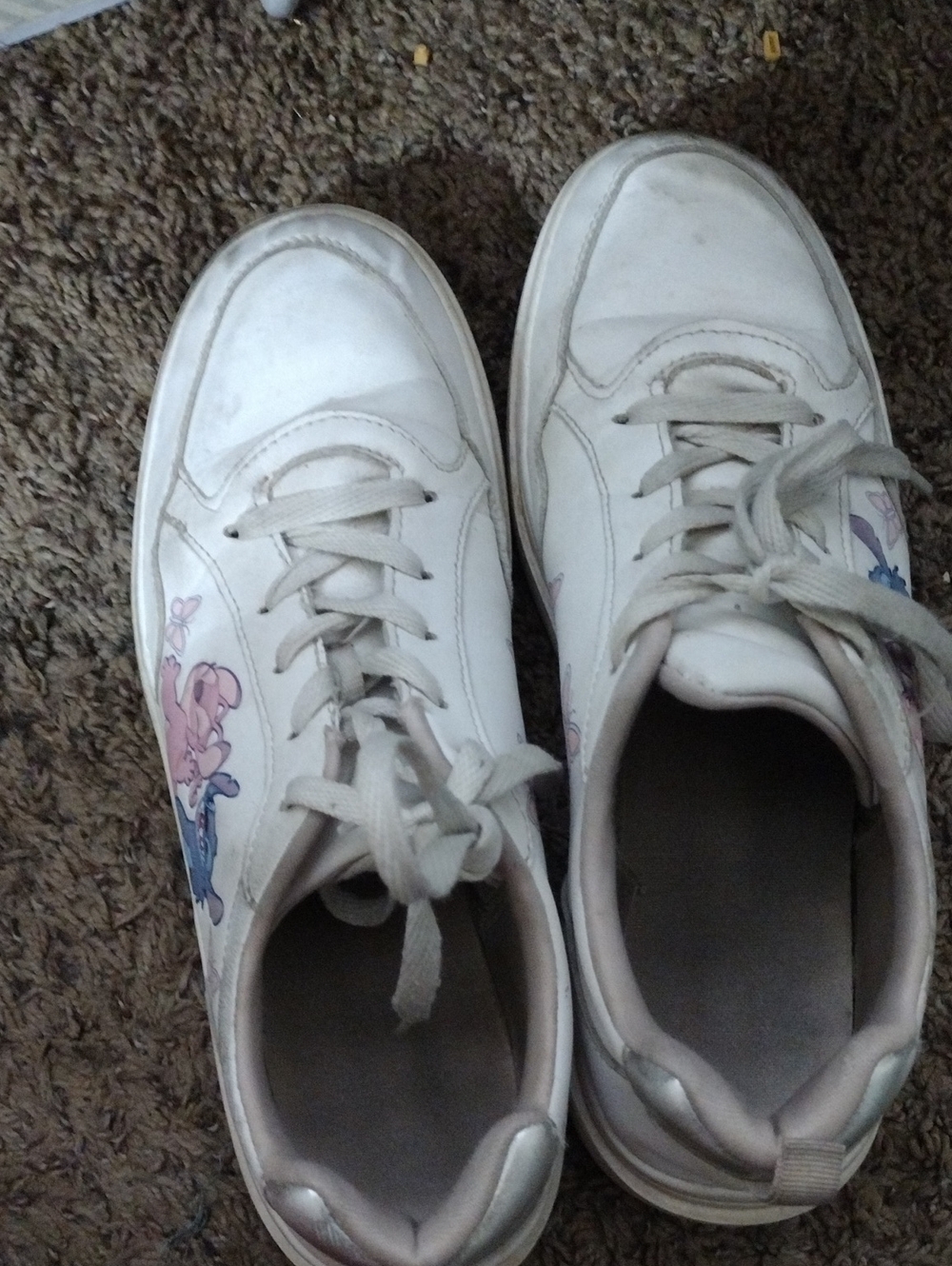 Women's White Lace-Up Sneakers with Pink Floral Detail